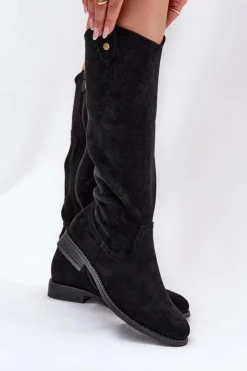 Damskie buty S.Barski Kozaki Wiosenne|Kozaki Ażurowe*Kozaki Na Płaskim Obcasie Z Ażurowym Wzorem S.Barski HY51-062 Czarne Czarny