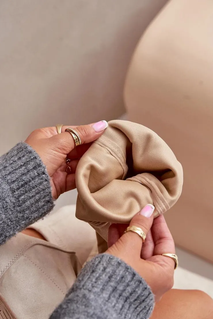 Clearance Boto Kozaki Na Płaskim Obcasie Za Kolano Z Eko Zamszu Beżowe Linnithia Beżowy