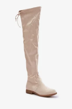 Clearance Boto Kozaki Na Płaskim Obcasie Za Kolano Z Eko Zamszu Beżowe Linnithia Beżowy