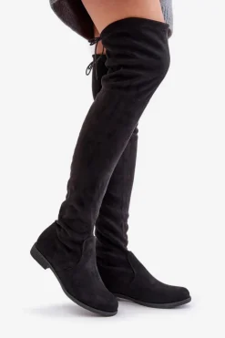 Boto Kozaki Na Płaskim Obcasie Za Kolano Z Eko Zamszu Czarne Linnithia