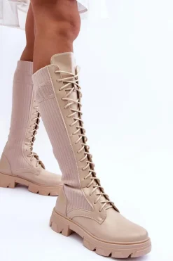 Clearance Boto Kozaki Na Płaskim Obcasie Ze Skarpetą Beżowe Itona