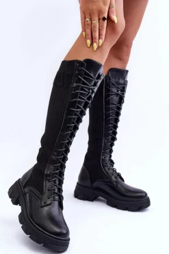 Damskie Boto Kozaki Na Płaskim Obcasie Ze Skarpetą Czarne Itona