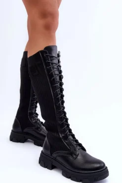 Damskie Boto Kozaki Na Płaskim Obcasie Ze Skarpetą Czarne Itona