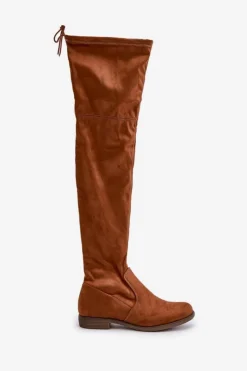 Boto Muszkieterki|Kozaki Za Kolano*Kozaki Na Płaskim Obcasie Za Kolano Z Eko Zamszu Camel Linnithia Brązowy