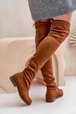 Boto Muszkieterki|Kozaki Za Kolano*Kozaki Na Płaskim Obcasie Za Kolano Z Eko Zamszu Camel Linnithia Brązowy
