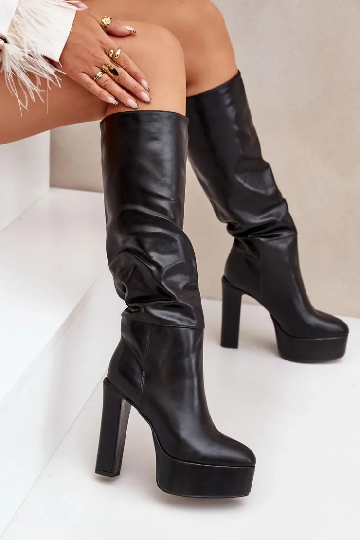 Boto Kozaki Ocieplane|Kozaki Na Słupku*Kozaki Na Słupku I Platformie Z Eko Skóry Czarne Felilorn Czarny