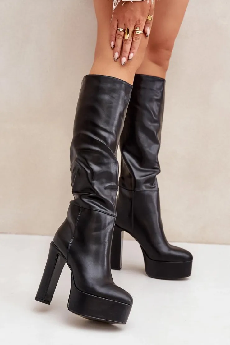 Boto Kozaki Ocieplane|Kozaki Na Słupku*Kozaki Na Słupku I Platformie Z Eko Skóry Czarne Felilorn Czarny