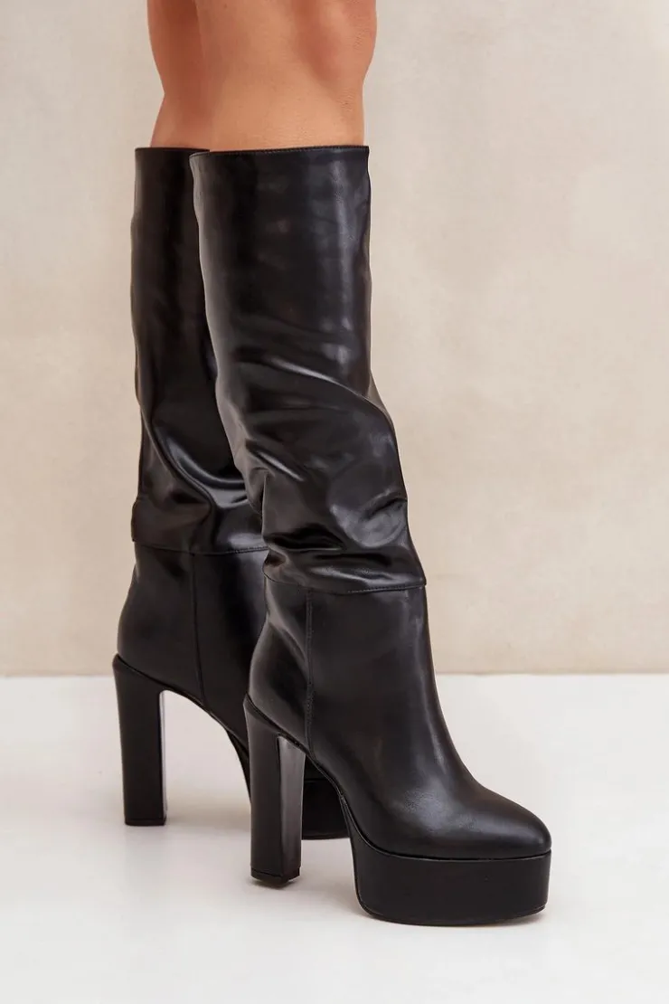 Boto Kozaki Ocieplane|Kozaki Na Słupku*Kozaki Na Słupku I Platformie Z Eko Skóry Czarne Felilorn Czarny