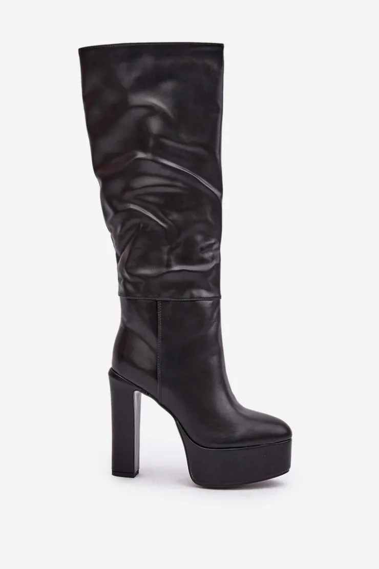 Boto Kozaki Ocieplane|Kozaki Na Słupku*Kozaki Na Słupku I Platformie Z Eko Skóry Czarne Felilorn Czarny