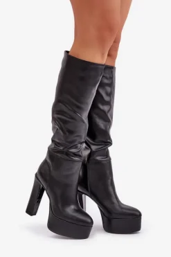 Boto Kozaki Ocieplane|Kozaki Na Słupku*Kozaki Na Słupku I Platformie Z Eko Skóry Czarne Felilorn Czarny