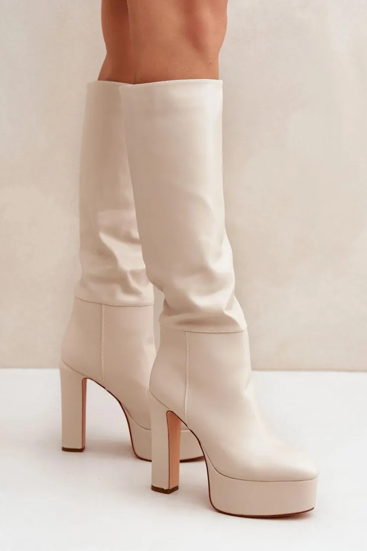 Boto Kozaki Ocieplane|Kozaki Na Słupku*Kozaki Na Słupku I Platformie Z Eko Skóry Jasnobeżowe Felilorn Beżowy