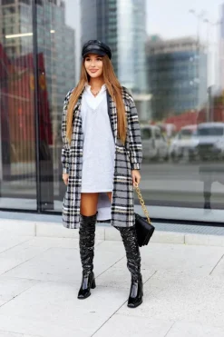 Damskie Boto Kozaki Na Słupku Lateksowe Czarne Macey