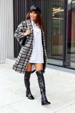 Damskie Boto Kozaki Na Słupku Lateksowe Czarne Macey