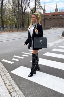 Damskie Boto Kozaki Na Słupku Lateksowe Czarne Macey