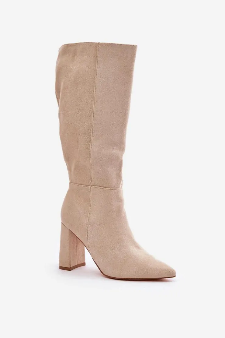 Clearance Boto Kozaki Na Słupku Przed Kolano Jasnobeżowe Lannetea