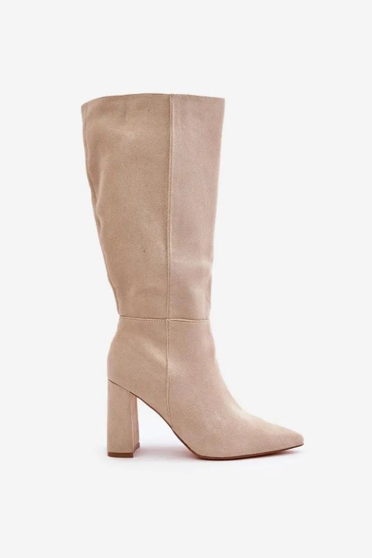 Clearance Boto Kozaki Na Słupku Przed Kolano Jasnobeżowe Lannetea