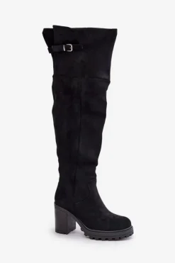 Damskie Boto Kozaki Na Słupku Z Cholewką Za Kolano Ocieplane Czarne Niaviera