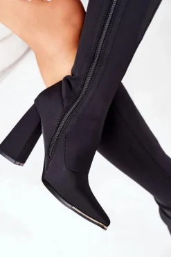 Boto Kozaki Wiosenne|Kozaki Na Obcasie*Kozaki Na Słupku Z Elastycznej Tkaniny Czarne Effect Wow