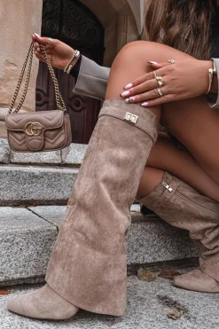 Boto Kozaki Ocieplane|Kozaki Na Słupku*Kozaki Na Słupku Z Wywiniętą Cholewką Beżowe Evyra Beżowy