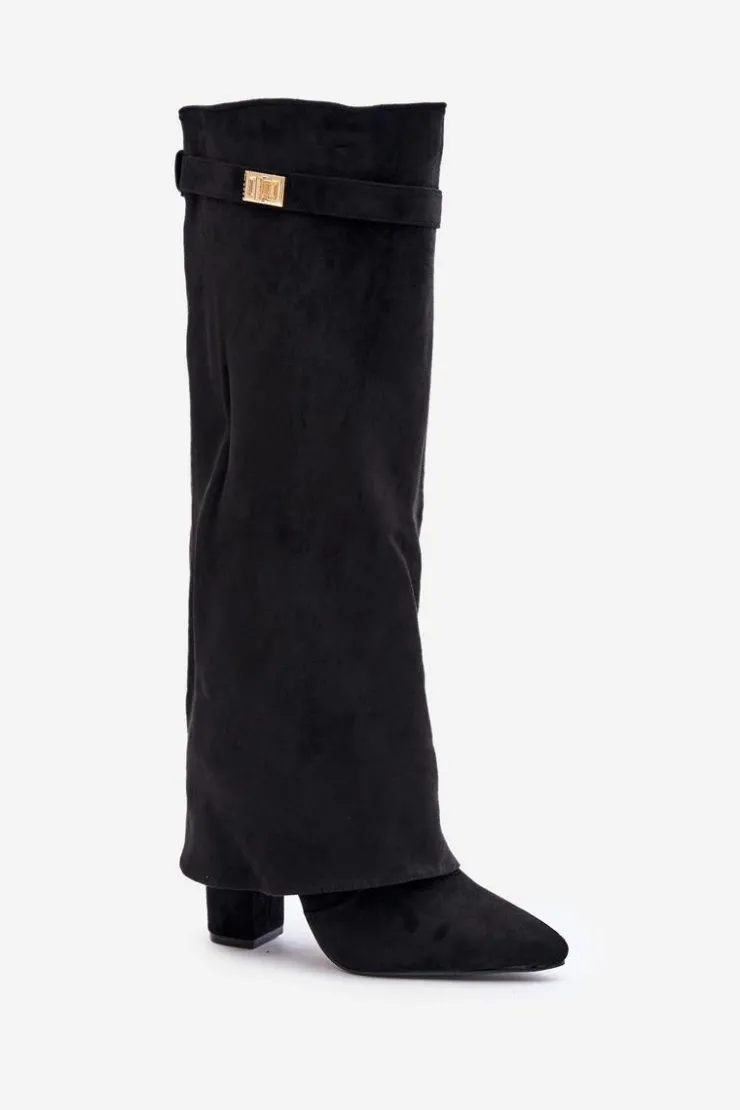 Boto Kozaki Na Słupku|Kozaki Z Wywiniętą Cholewką*Kozaki Na Słupku Z Wywiniętą Cholewką Ocieplane Czarne Urelli Czarny