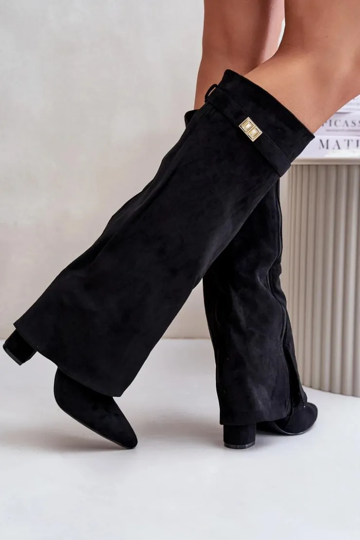 Boto Kozaki Na Słupku|Kozaki Z Wywiniętą Cholewką*Kozaki Na Słupku Z Wywiniętą Cholewką Ocieplane Czarne Urelli Czarny