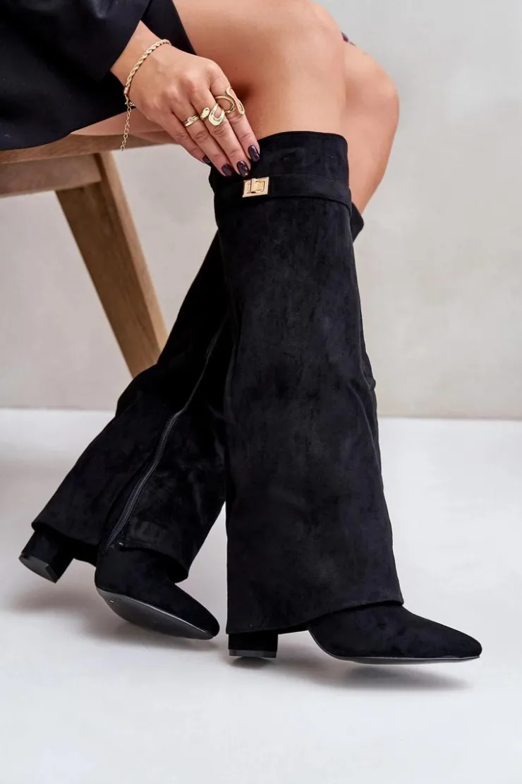 Boto Kozaki Na Słupku|Kozaki Z Wywiniętą Cholewką*Kozaki Na Słupku Z Wywiniętą Cholewką Ocieplane Czarne Urelli Czarny