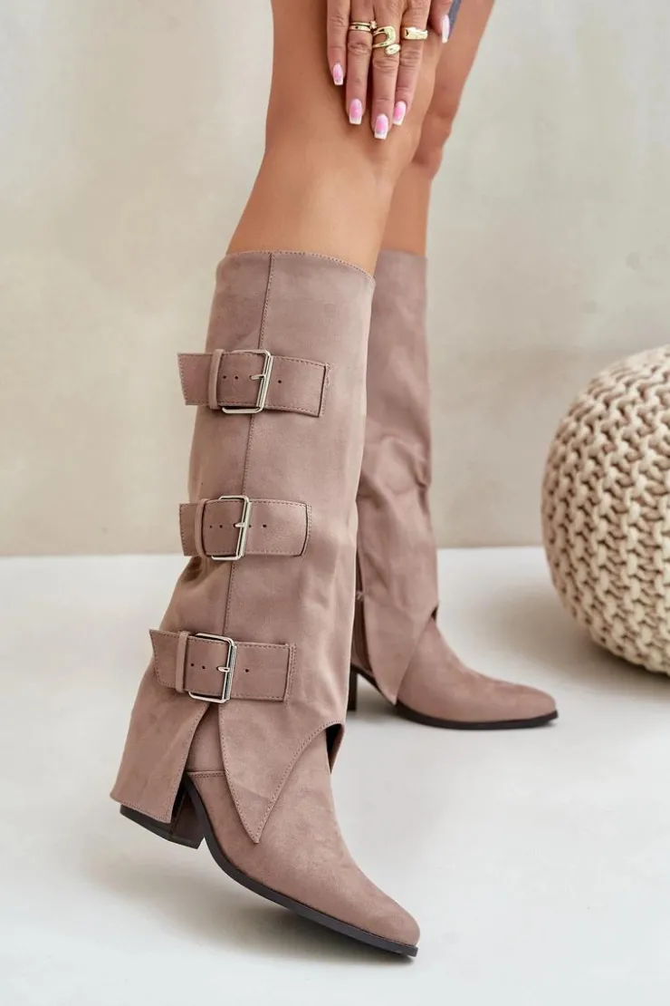 Boto Kozaki Ocieplane|Kozaki Z Wywiniętą Cholewką*Kozaki Na Słupku Z Wywiniętą Cholewką I Klamrami Beżowe Vamissa