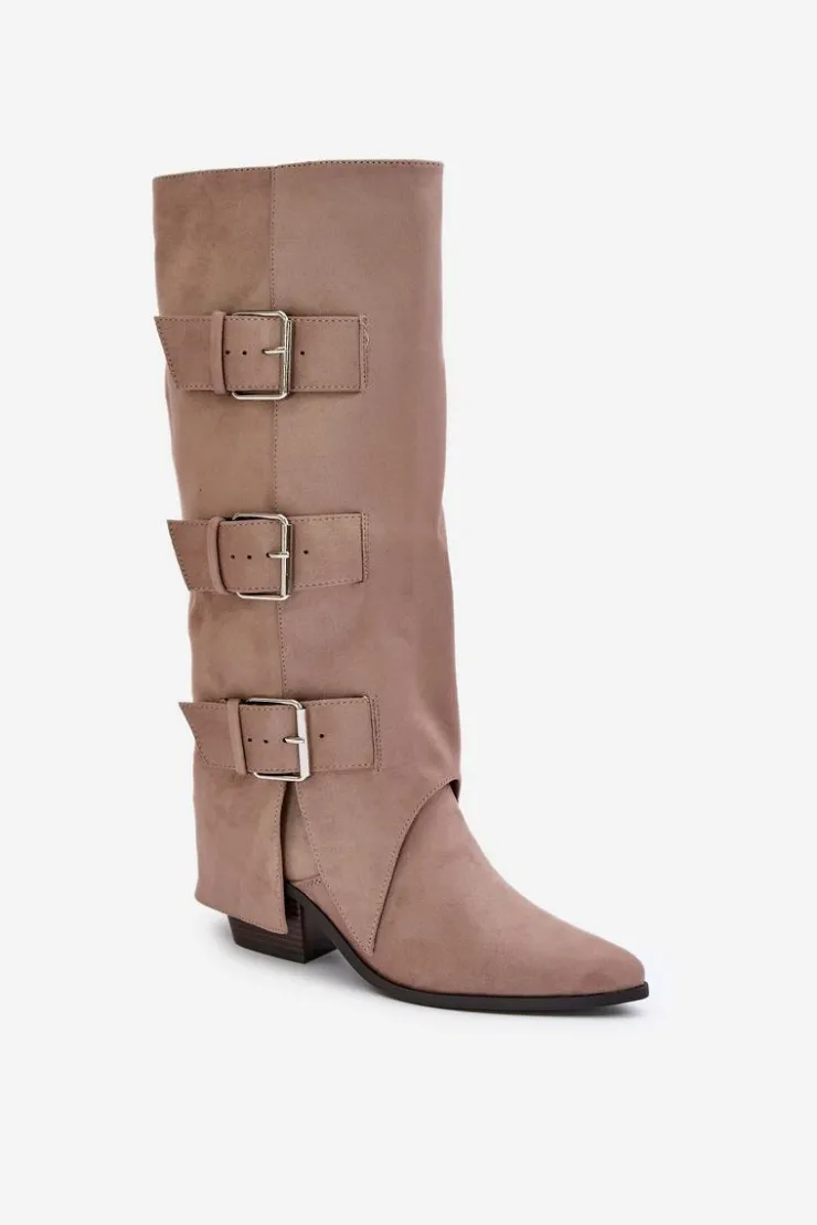 Boto Kozaki Ocieplane|Kozaki Z Wywiniętą Cholewką*Kozaki Na Słupku Z Wywiniętą Cholewką I Klamrami Beżowe Vamissa