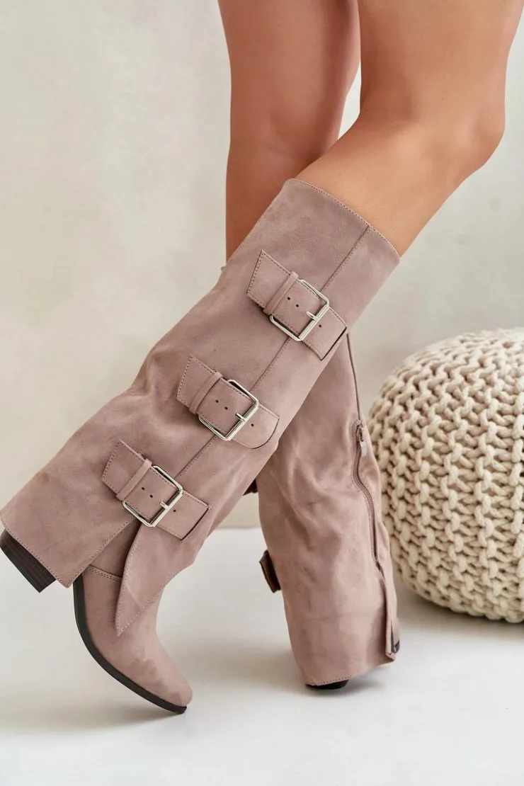 Boto Kozaki Ocieplane|Kozaki Z Wywiniętą Cholewką*Kozaki Na Słupku Z Wywiniętą Cholewką I Klamrami Beżowe Vamissa