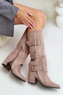 Boto Kozaki Ocieplane|Kozaki Z Wywiniętą Cholewką*Kozaki Na Słupku Z Wywiniętą Cholewką I Klamrami Beżowe Vamissa