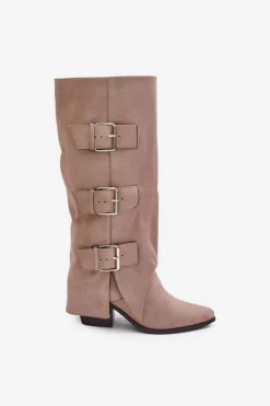 Boto Kozaki Ocieplane|Kozaki Z Wywiniętą Cholewką*Kozaki Na Słupku Z Wywiniętą Cholewką I Klamrami Beżowe Vamissa