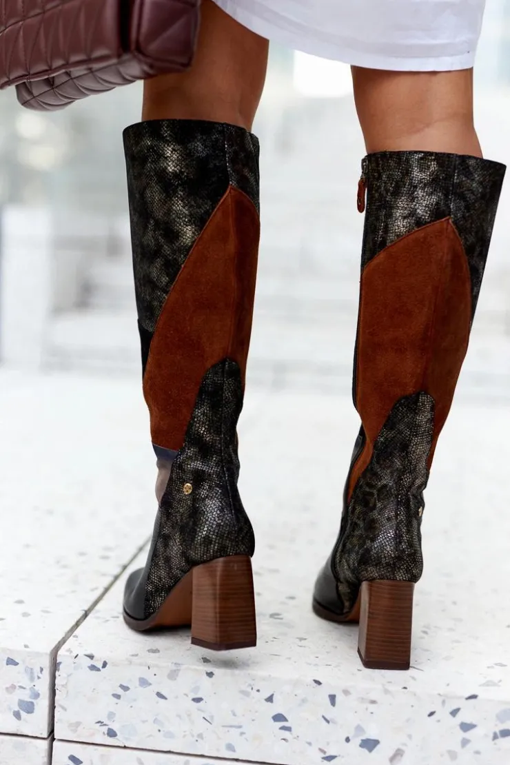 Damskie Maciejka Kozaki Na Suwak Brązowe 05240-02