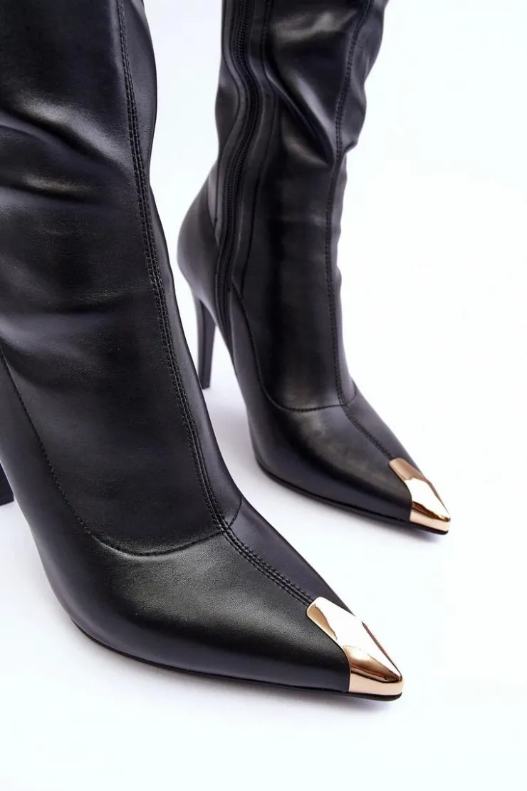 Damskie Damskie buty S.Barski Kozaki Na Szpilce Przed Kolano Skórzane S.Barski MR870-59 Czarne