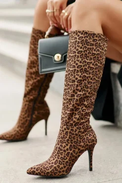 Best Boto Kozaki Na Szpilce W Panterkę Brązowe Reanwenna
