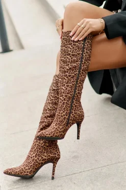 Best Boto Kozaki Na Szpilce W Panterkę Brązowe Reanwenna