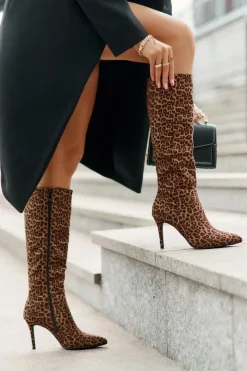 Best Boto Kozaki Na Szpilce W Panterkę Brązowe Reanwenna