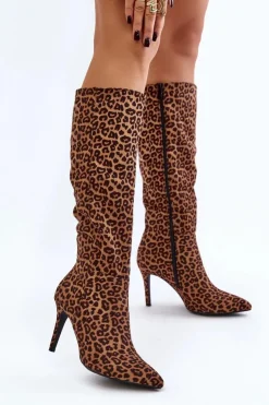 Best Boto Kozaki Na Szpilce W Panterkę Brązowe Reanwenna