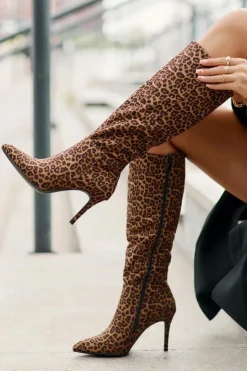 Best Boto Kozaki Na Szpilce W Panterkę Brązowe Reanwenna
