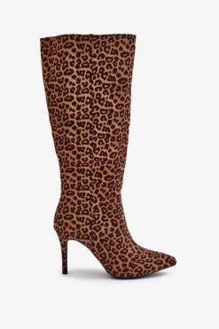 Best Boto Kozaki Na Szpilce W Panterkę Brązowe Reanwenna