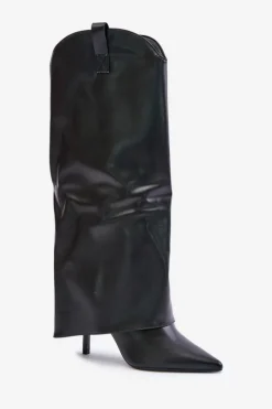 Damskie Boto Kozaki Na Szpilce Z Wywiniętą Cholewką Czarne Bellinna