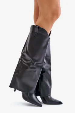 Damskie Boto Kozaki Na Szpilce Z Wywiniętą Cholewką Czarne Bellinna