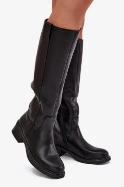 Sale Boto Kozaki Oficerki Damskie Na Niskim Obcasie Ocieplane Czarne Averna Czarny