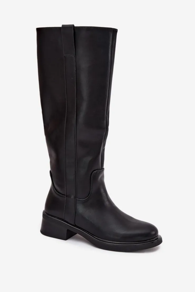 Sale Boto Kozaki Oficerki Damskie Na Niskim Obcasie Ocieplane Czarne Averna Czarny