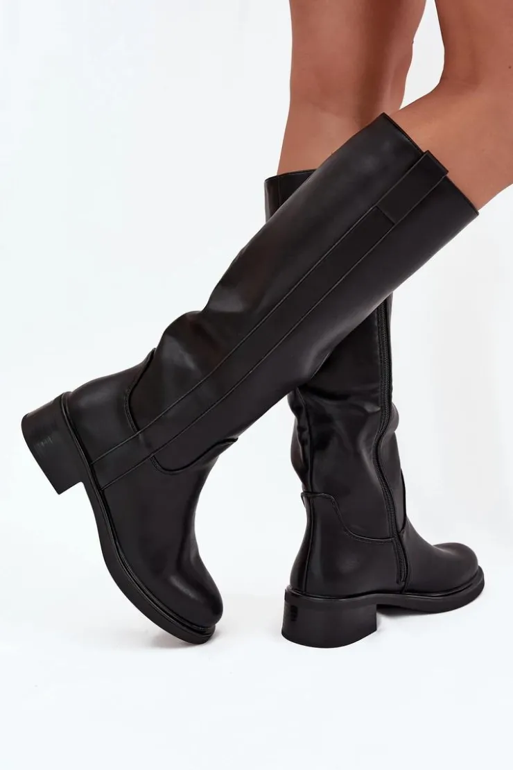 Sale Boto Kozaki Oficerki Damskie Na Niskim Obcasie Ocieplane Czarne Averna Czarny