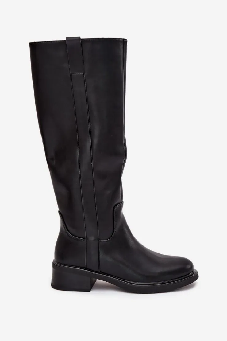 Sale Boto Kozaki Oficerki Damskie Na Niskim Obcasie Ocieplane Czarne Averna Czarny