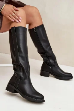 Sale Boto Kozaki Oficerki Damskie Na Niskim Obcasie Ocieplane Czarne Averna Czarny