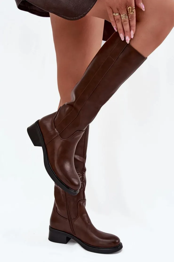 Boto Kozaki Przed Kolano|Kozaki Na Obcasie*Kozaki Oficerki Damskie Na Niskim Obcasie Ocieplane Brązowe Averna Brązowy