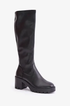 Damskie Buty damskie Vinceza Kozaki Przed Kolano Eko Skórzane Na Słupku Vinceza 58332 Czarne