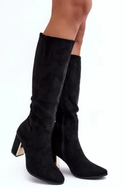 Hot Boto Kozaki Przed Kolano Na Słupku Zamszowe Czarne Kilrenita