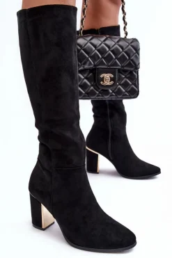 Hot Boto Kozaki Przed Kolano Na Słupku Zamszowe Czarne Kilrenita